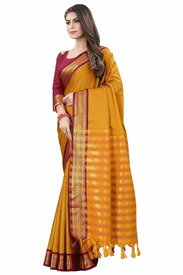 GOLD BROWN SOFT COTTON SILK HONEY BRONZE ALLURE SAREE FOR WOMEN