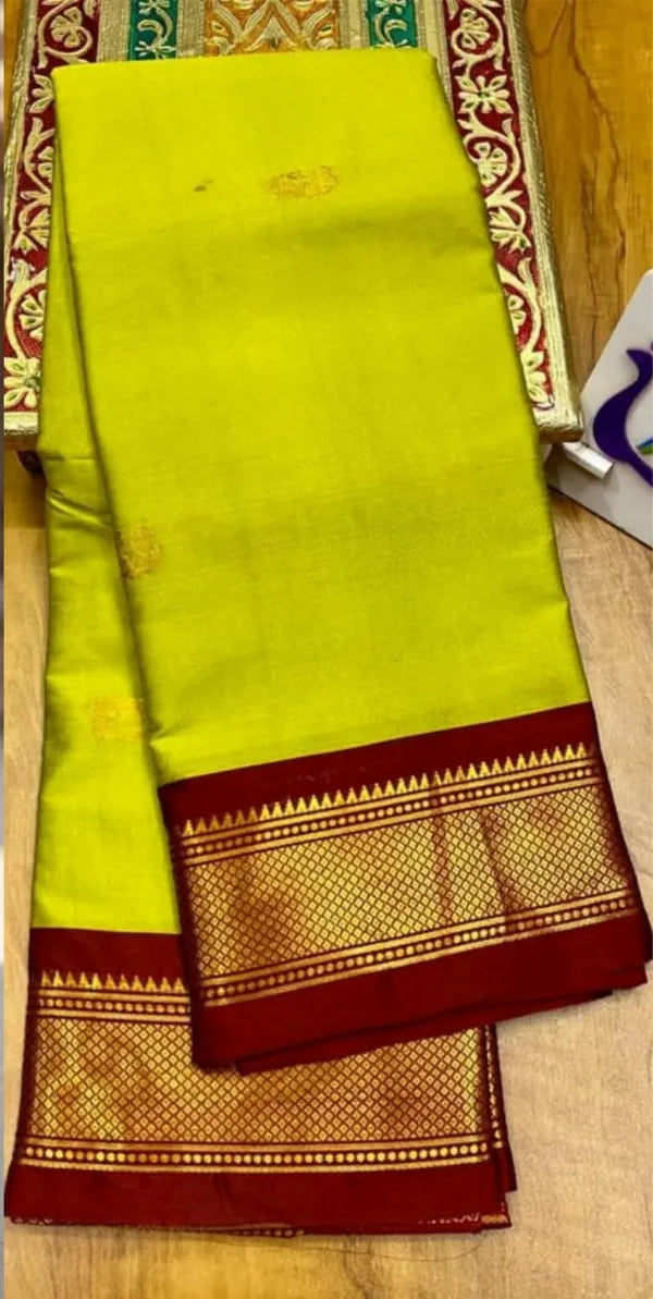 LIME GREEN CROWN SOFT COTTON SILK EARTH HARMONY SAREE