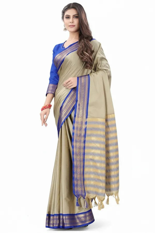 TUSAR SKY BLUE SOFT COTTON SILK REFLECTION SAREE FOR WOMEN