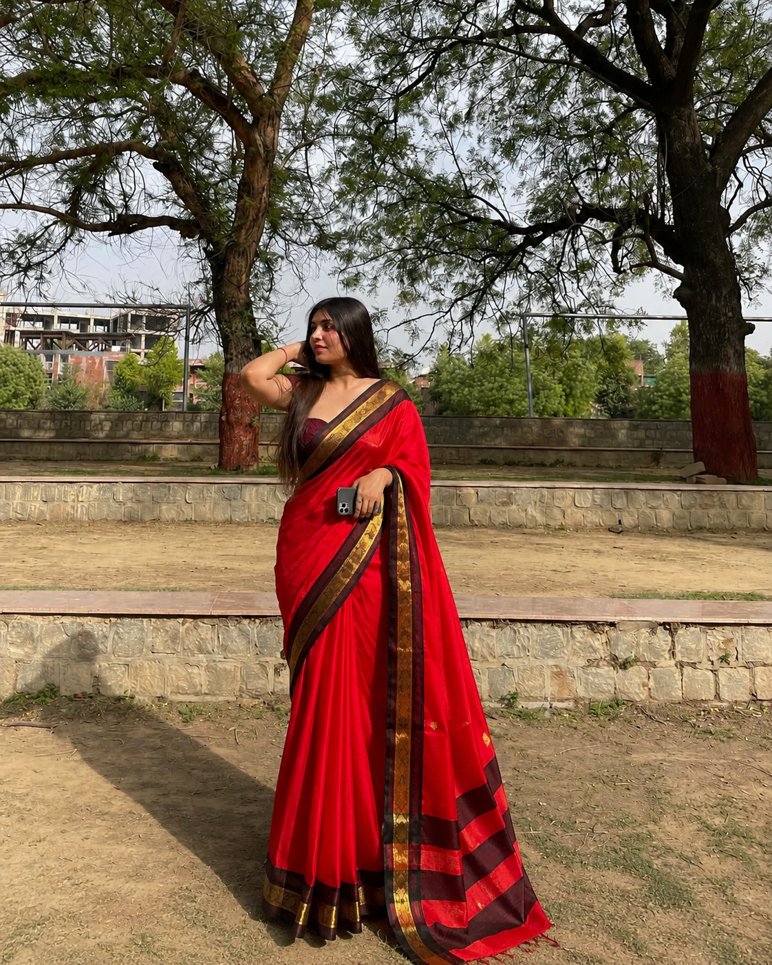 RED BROWN SOFT COTTON SILK TIMELESS CRIMSON SAREE
