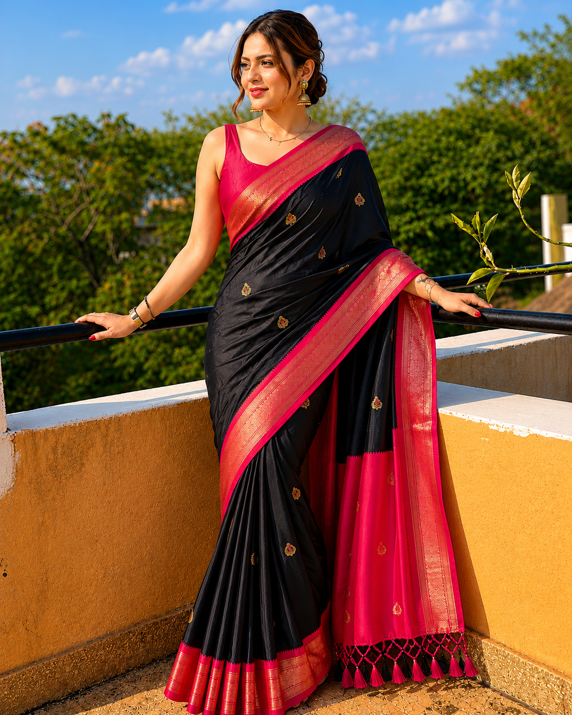 BLACK PINK SOFT COTTON SILK BLUSH NOIR GRACE SAREE FOR WOMEN