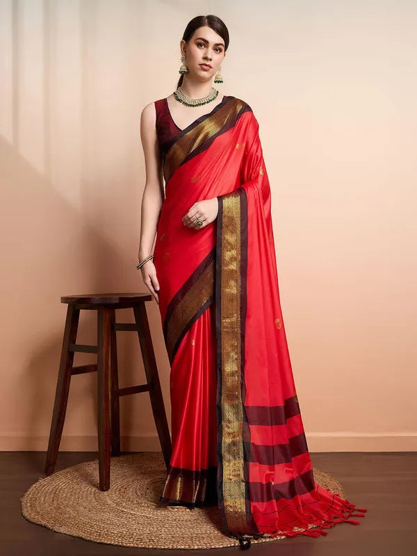 RED BROWN SOFT COTTON SILK TIMELESS CRIMSON SAREE