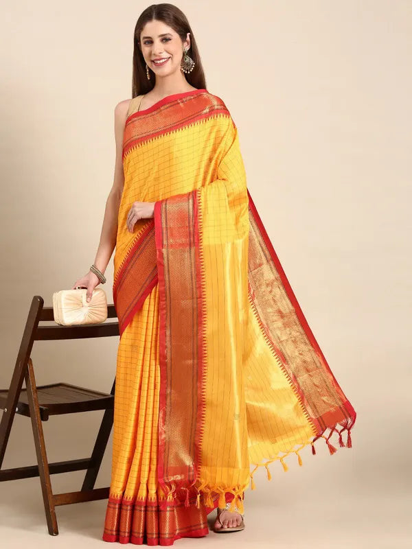 ORANGE YELLOW RED SOFT COTTON SILK SUNSET FLAME RADIANCE SAREE