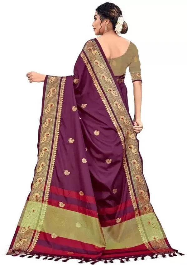 MAROON SOFT COTTON SILK CRIMSON BLISS SAREE FOR WOMEN