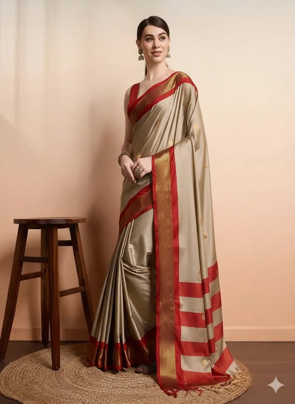 TUSAR RED SOFT COTTON SILK RUBY GREACE SAREE