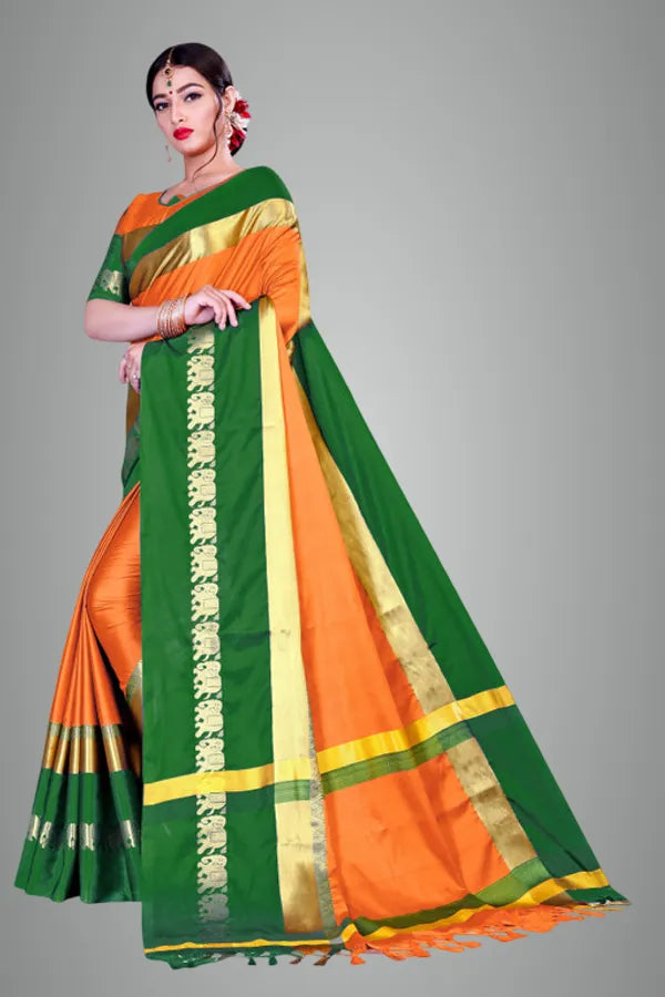 MANGO GREEN SOFT COTTON SILK TROPICAL EMERALD WHISPEE SAREE