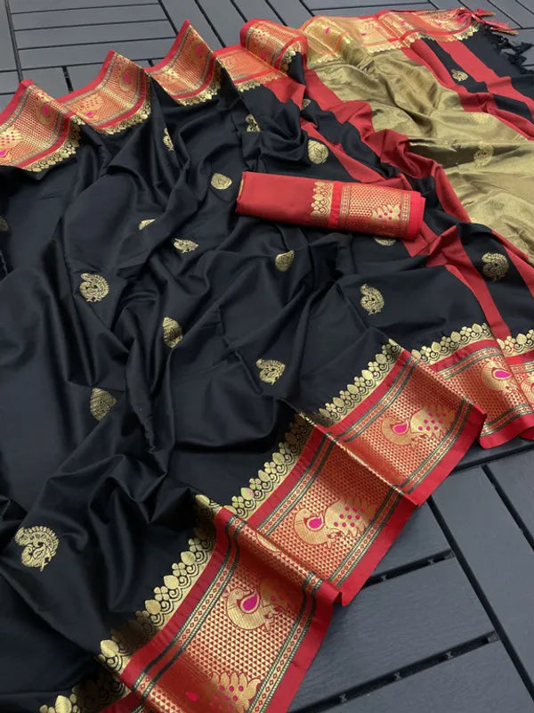 BLACK & RED SOFT COTTON SILK CRIMSON NOIR FUSION SAREE FOR WOMEN