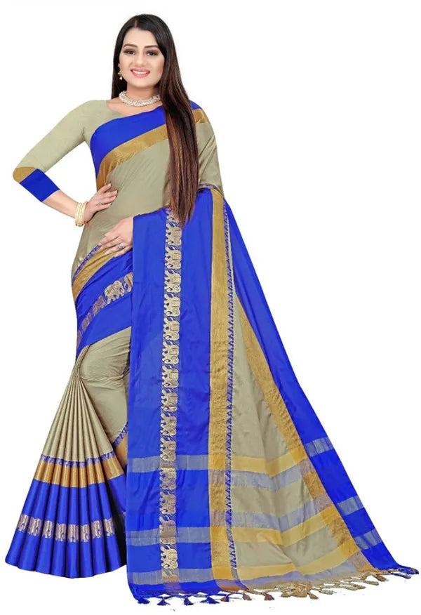 TUSAR SKY BLUE SOFT COTTON SILK MIRAGE SAREE
