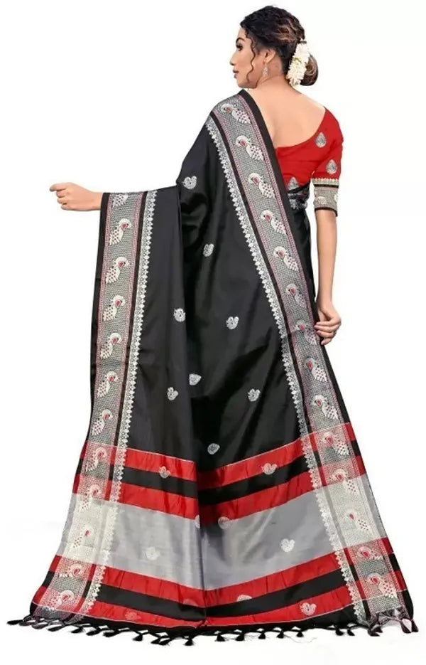 BLACK SOFT COTTON SILK MIDNIGHT NOIR GRACE SAREE FOR WOMEN