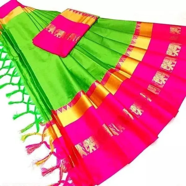 NEON GREEN AND HOT PINK SOFT COTTON SILK ELECTRIC FUSHION SAREE