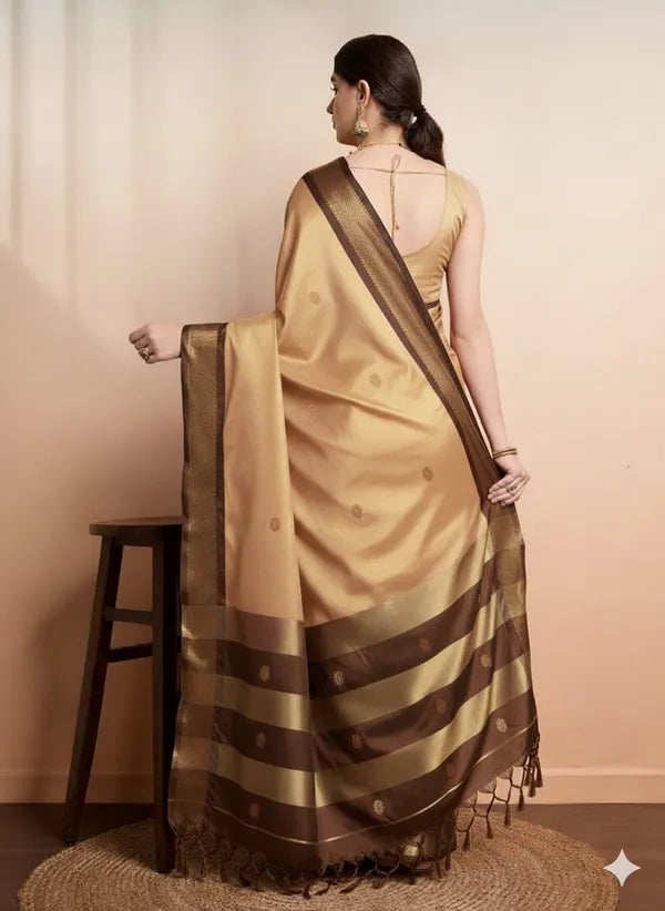 TUSAR BROWN SOFT COTTON SILK EARTH WHISPER SAREE FOR WOMEN