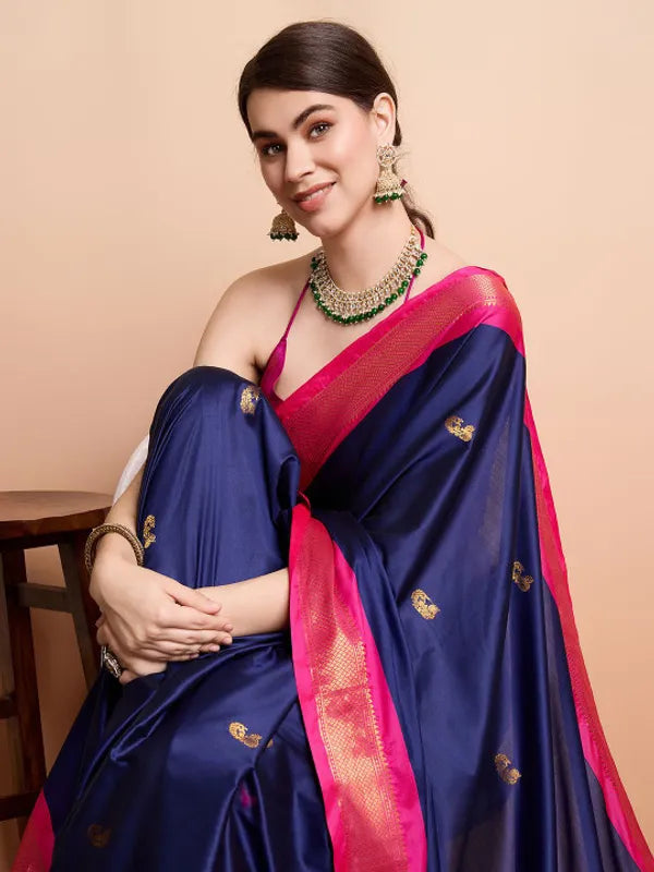 NEVY BLUE PINK SOFT COTTON SILK OCREAN  BLUSH ESSENCE SAREE FOR WOMEN