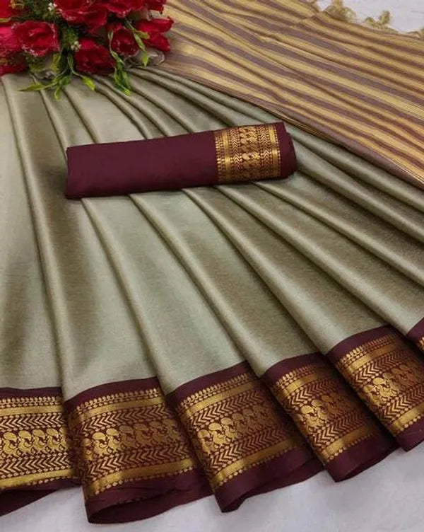 TUSARBROWN SOFT COTTON SILK TUSAR EARTH ESSENCE SAREE