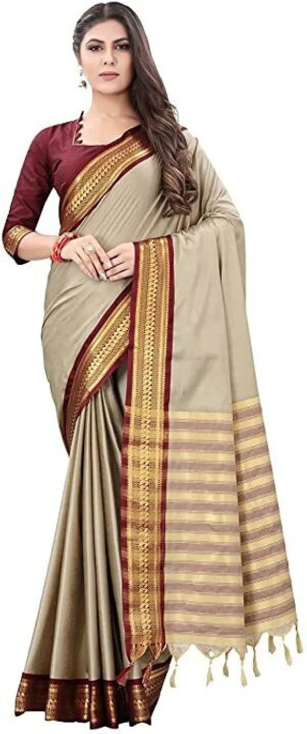TUSARBROWN SOFT COTTON SILK TUSAR EARTH ESSENCE SAREE